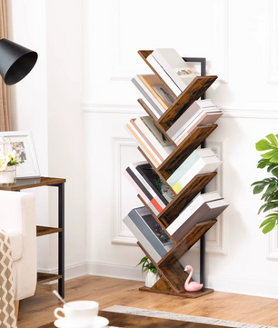 Hoge 9-Laags Boekenplank – Vrijstaande Industriële Boekenkast met Houten Planken