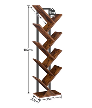 Hoge 9-Laags Boekenplank – Vrijstaande Industriële Boekenkast met Houten Planken