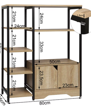 Vintage Design Boekenkast in Licht Eiken – 6-Laags Opbergrek (80x35x97cm)