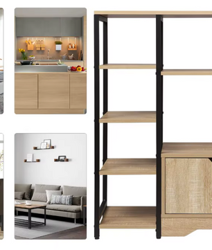 Vintage Design Boekenkast in Licht Eiken – 6-Laags Opbergrek (80x35x97cm)