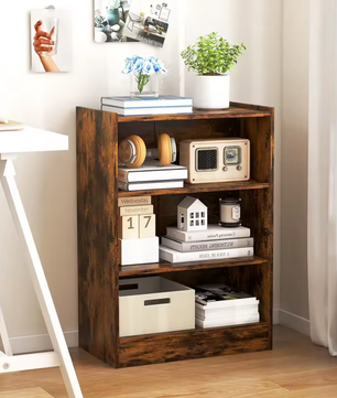 Moderne 3-Laags Boekenkast met Verstelbare Planken – Vintage Hout Look