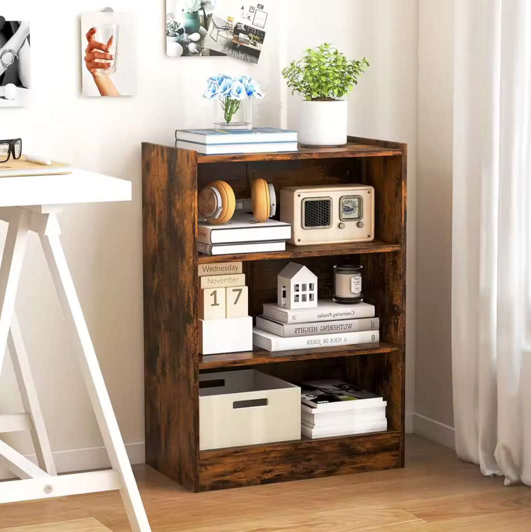 Moderne 3-Laags Boekenkast met Verstelbare Planken – Vintage Hout Look