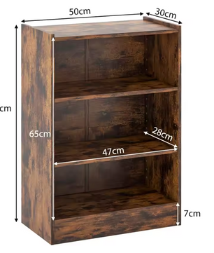 Moderne 3-Laags Boekenkast met Verstelbare Planken – Vintage Hout Look