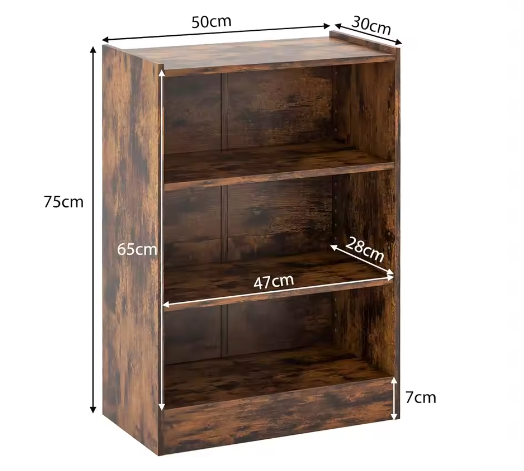 Moderne 3-Laags Boekenkast met Verstelbare Planken – Vintage Hout Look