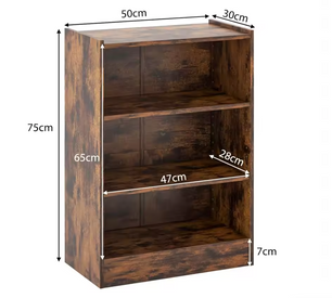 Moderne 3-Laags Boekenkast met Verstelbare Planken – Vintage Hout Look