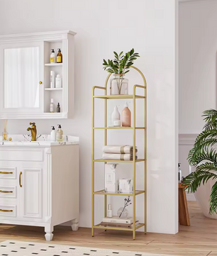 Sedia Gouden Kast met Gehard Glas – Slanke Designkast met 5 Niveaus