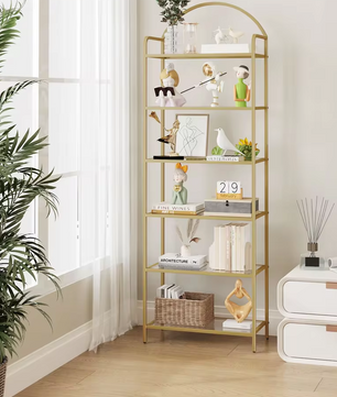 Sedia Open Design Vitrinekast met Gouden Frame en Gehard Glas
