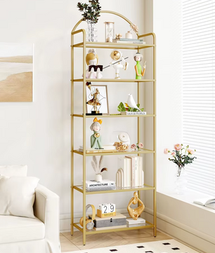 Sedia Open Design Vitrinekast met Gouden Frame en Gehard Glas