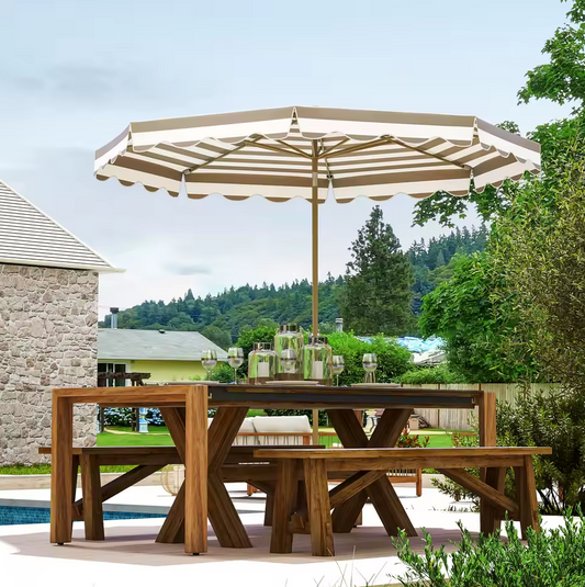 Outsunny Parasol Ø 270 cm – Buitenterras Paraplu met Kantelhoek in Grijs en Wit