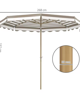 Outsunny Parasol Ø 270 cm – Buitenterras Paraplu met Kantelhoek in Grijs en Wit