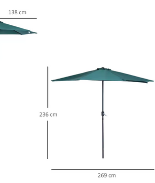 Sedia Halfronde Outdoor Parasol  – Balkonparasol 269x138x236cm (Groen)