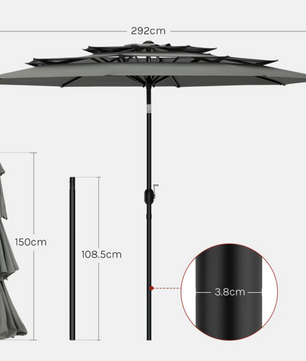 Sedia Grote Ronde Tuinparasol 292cm – Kantelbare Parasol