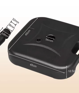 Sedia 19L Vierkante Parasolvoet Zwart – Inclusief 2 Inzetstukken voor Parasolpalen van 32-38 mm