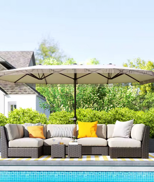 Dubbele Zonnescherm Parasol (4,5x2,65m) – Crèmekleurig