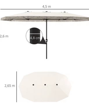 Dubbele Zonnescherm Parasol (4,5x2,65m) – Crèmekleurig