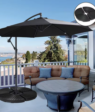 4-Delige Vulbare Parasolvoet – Tot 68 kg met Zand of 52 Liter Water, Voor Parasol met Kruisvoet – Zwart