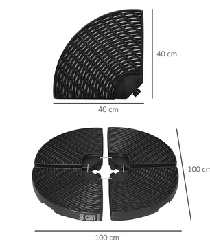 4-Delige Vulbare Parasolvoet – Tot 68 kg met Zand of 52 Liter Water, Voor Parasol met Kruisvoet – Zwart