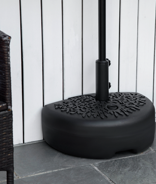 Halfronde Parasolvoet – Navulbaar met Zand (21 kg) of Water (18 kg) – Voor Ø 38/48 mm Parasolpalen – Zwart