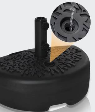 Halfronde Parasolvoet – Navulbaar met Zand (21 kg) of Water (18 kg) – Voor Ø 38/48 mm Parasolpalen – Zwart