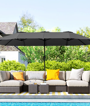 Dubbele Parasol 4x2,2 m – Handmatig Cranksysteem – Waterdicht en UV-bescherming – Donkergrijs