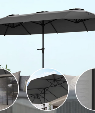 Dubbele Parasol 4x2,2 m – Handmatig Cranksysteem – Waterdicht en UV-bescherming – Donkergrijs