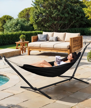 Dubbele Hangmat met Standaard – 250 kg Capaciteit – Voor 2 Personen – 280x105x100 cm – Inclusief Draagtas