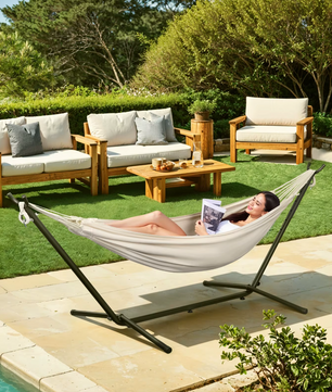 Dubbele Hangmat met Standaard – 250 kg Capaciteit – Voor 2 Personen – 280x105x100 cm – Inclusief Draagtas