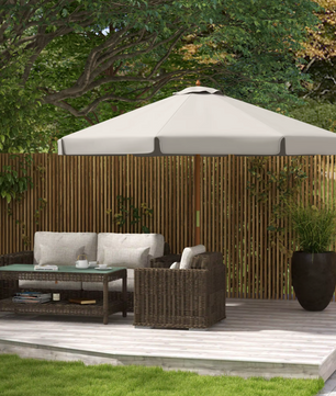 Sedia Tuin Parasol Ø 325 cm – Katrolsysteem – Geventileerd Dubbel Dak – Houten Paal – Lichtgrijs