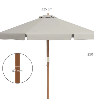 Sedia Tuin Parasol Ø 325 cm – Katrolsysteem – Geventileerd Dubbel Dak – Houten Paal – Lichtgrijs