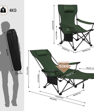 Sedia Opvouwbare Campingstoel – Lichtgewicht Loungestoel met Hoofdsteun