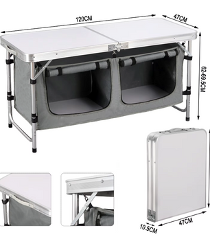 Opvouwbare Picknicktafel – Aluminium Campingtafel met Opbergtas en Kasten