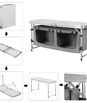 Opvouwbare Picknicktafel – Aluminium Campingtafel met Opbergtas en Kasten