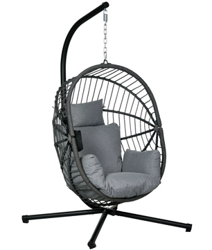 Hangstoel – Ei Stoel met Standaard – Donkergrijs – Opvouwbaar Stoelei – Max. 120 kg