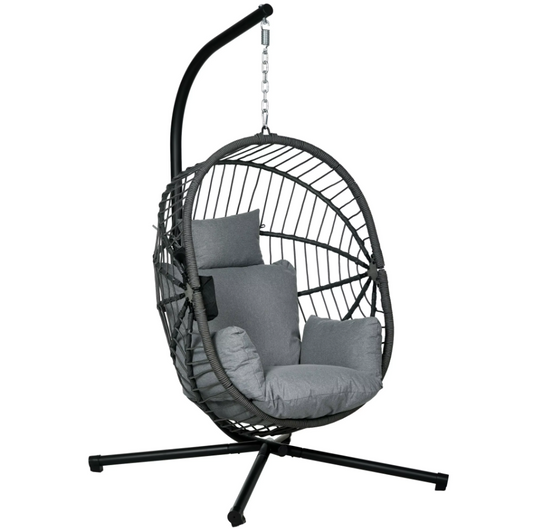 Hangstoel – Ei Stoel met Standaard – Donkergrijs – Opvouwbaar Stoelei – Max. 120 kg