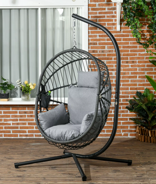 Hangstoel – Ei Stoel met Standaard – Donkergrijs – Opvouwbaar Stoelei – Max. 120 kg