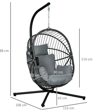 Hangstoel – Ei Stoel met Standaard – Donkergrijs – Opvouwbaar Stoelei – Max. 120 kg