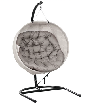 Hangstoel – Ei Stoel met Standaard – Zandbruin, zwart, gebroken wit – tot 125kg