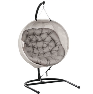 Hangstoel – Ei Stoel met Standaard – Zandbruin, zwart, gebroken wit – tot 125kg