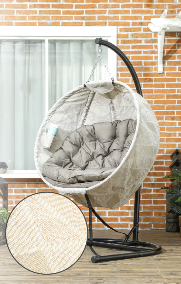 Hangstoel – Ei Stoel met Standaard – Zandbruin, zwart, gebroken wit – tot 125kg