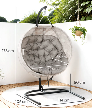Hangstoel – Ei Stoel met Standaard – Zandbruin, zwart, gebroken wit – tot 125kg