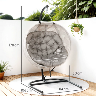 Hangstoel – Ei Stoel met Standaard – Zandbruin, zwart, gebroken wit – tot 125kg