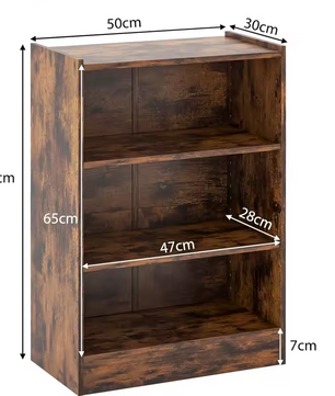 Boekenkast in Vintage Bruin – 3-Laags – Verstelbare Planken