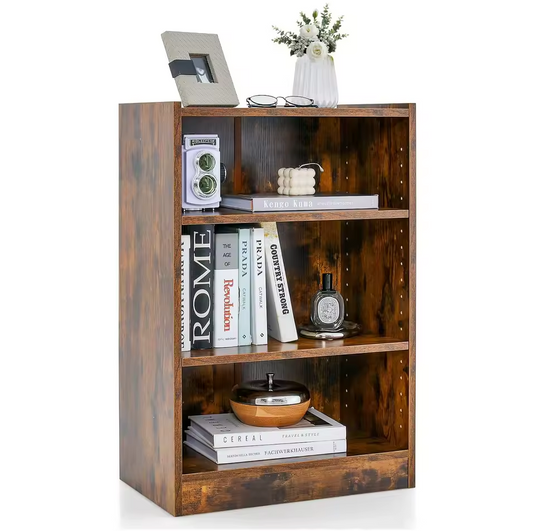 Boekenkast in Vintage Bruin – 3-Laags – Verstelbare Planken