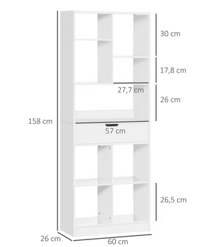 Moderne Boekenkast met 9 Open Vakken en 1 Lade – Wit of Zwart
