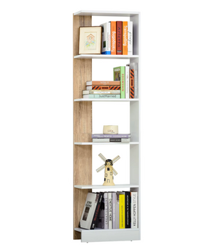 Boekenkast met 5 Planken – Verhoogde Basis – Wit en Eikenlook