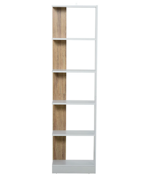 Boekenkast met 5 Planken – Verhoogde Basis – Wit en Eikenlook