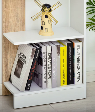 Boekenkast met 5 Planken – Verhoogde Basis – Wit en Eikenlook