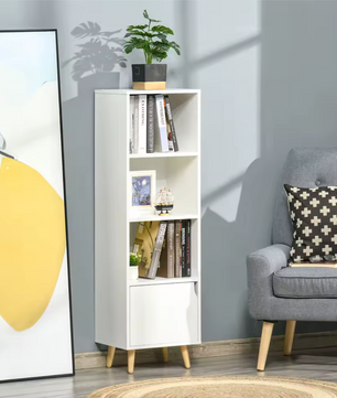 Boekenkast met 3 Open Planken en 1 Deur – 40x30x129,5 cm – Wit