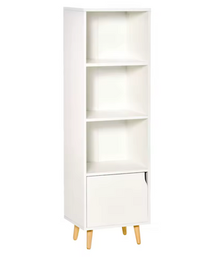 Boekenkast met 3 Open Planken en 1 Deur – 40x30x129,5 cm – Wit