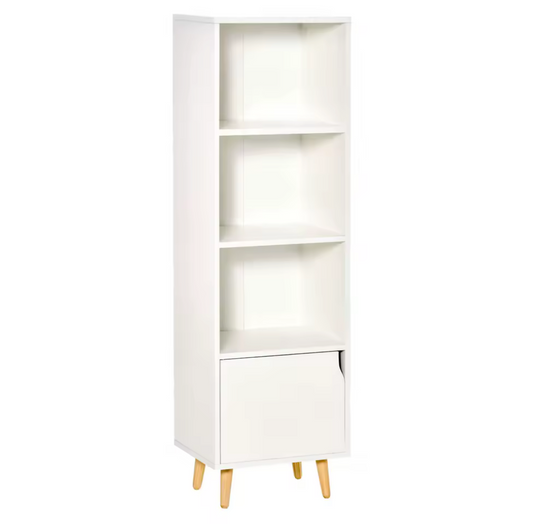 Boekenkast met 3 Open Planken en 1 Deur – 40x30x129,5 cm – Wit